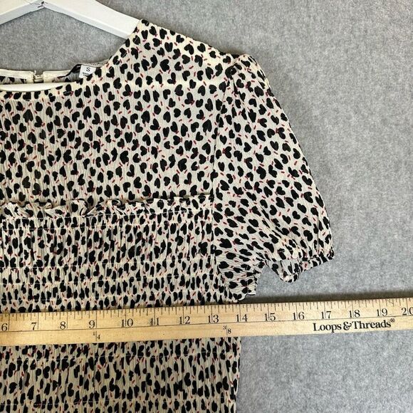 Gilli Womens Size Small Knee Length Dress Cream Red Black Lined Smocked Bodice - Picture 6 of 9